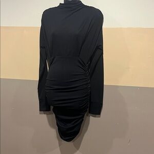 Seta Long Sleeve Draped Midi Dress Black Size Small NWT